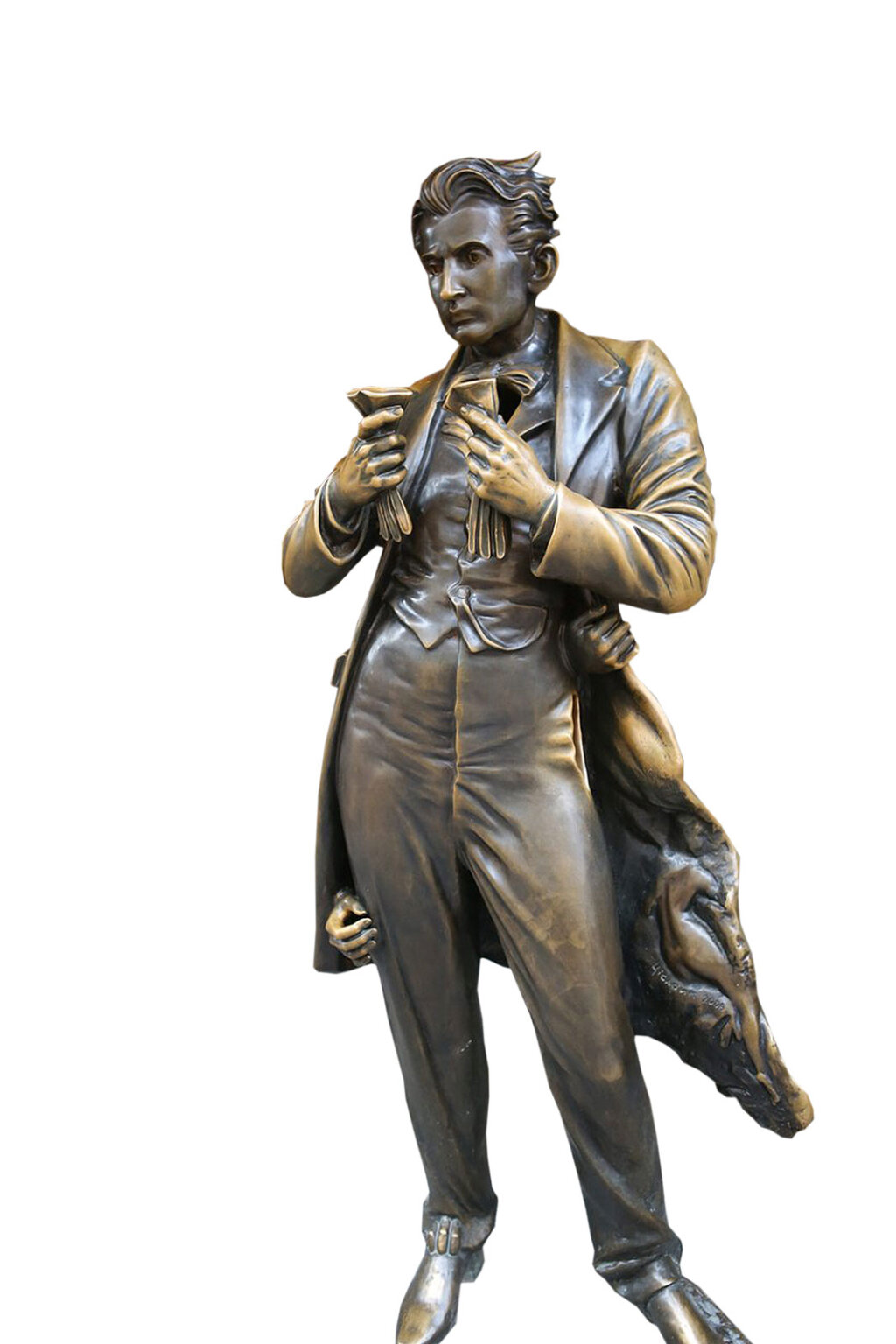 Statua di Leopold Sacher-Masoch (1836-1895) collocata nella sua città di nascita, Lviv (Lemberg/Leopoli) davanti al Masoch cafè. Foto: Archivio