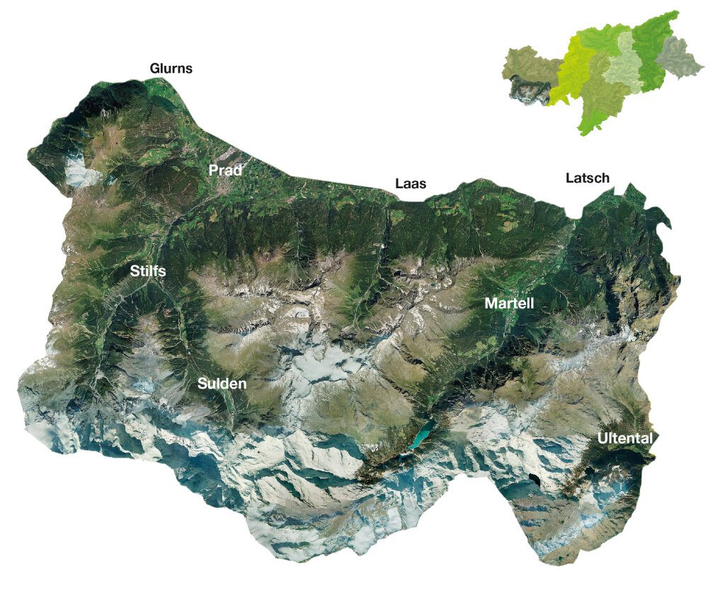 Der Nationalpark Stilfserjoch: Der Südtiroler Anteil am insgesamt 130.734 Hektar großen Park beträgt 53.447 Hektar (40,6%). Weitere Nationalparkprovinzen sind Trient, Brescia und Sondrio (beide gehören zur Region Lombardei). Der Nationalpark ist der zweitgrößte seiner Art im Alpenbogen und einer von derzeit 24 Nationalparks in Italien. Seine Südtiroler Fläche umfasst die gesamte Ortler-Cevedale-Gruppe und umspannt einen Bogen, der von der Gemeinde Ulten bis zu der von Taufers im Münstertal reicht. Südtiroler Nationalparkgemeinden sind außerdem Stilfs, Prad, Glurns, Mals, Laas, Schlanders, Martell und Latsch. Die Gemeindegebiete von Martell und Stilfs liegen zur Gänze im Nationalpark und unterliegen damit seinen Schutzbestimmungen. Erwartet wird nunmehr eine Neuzonierung des Parks mit abgestuften Schutzbestimmungen oder aber die Ausgliederung besiedelter Gebiete, um eine dauerhafte wirtschaftliche Entwicklung zu ermöglichen. Den jährlichen Finanzbedarf schätzt das Land auf rund 1,3 Millionen Euro. Der Stellenplan der Südtiroler Verwaltung des Parks sieht 16,5 Personen vor. Dazu müssen noch zehn Nationalparkranger gezählt werden, deren genaue Aufgaben noch festzulegen sind. Foto: ff-Grafik