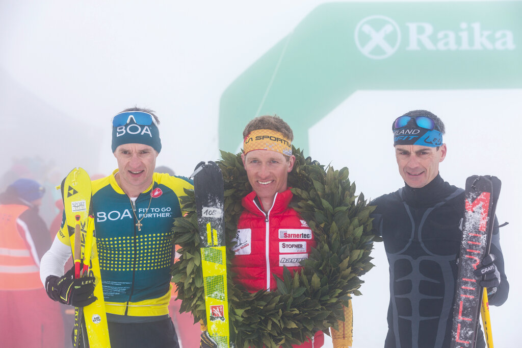 Die Sieger bei den Herren: Andreas Reiterer (Mitte) siegte vor Roland Osele (rechts) und Ivan Paulmichl. Foto: Hermeter/Mohr/Platter