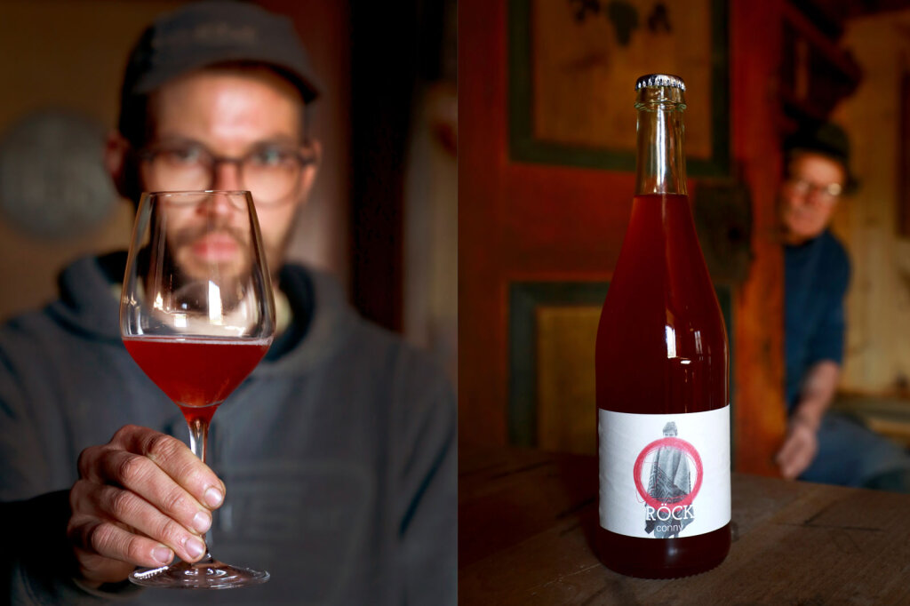 Anderes Marketing: Für die Namensgebung der Weine hat man sich mit der Hof-Vergangenheit auseinandergesetzt. Die Etiketten wurden mit den weiblichen Formen der Namen der Hofbesitzer versehen. Die Kreise darauf stehen für das Kreislaufprinzip von Nehmen und Geben. Foto: Alexander Alber