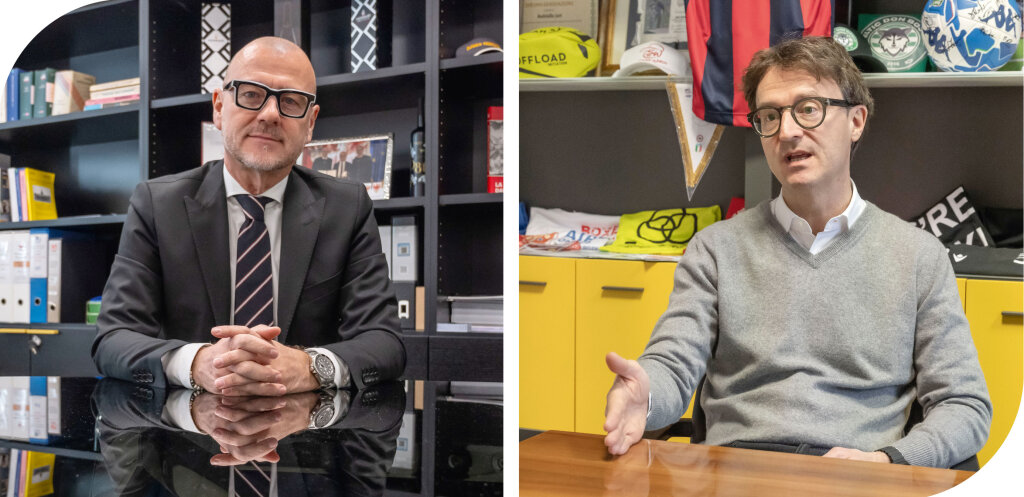 Claudio Corrarati (links im Bild) und Juri Andriollo treten in Bozen am 18. Mai zur Stichwahl an: Corrarati (Mitte-rechts) erhielt im ersten Wahlgang 36 Prozent der Stimmen, Andriollo (Mitte-links) 27. Foto: Othmar Seehauser