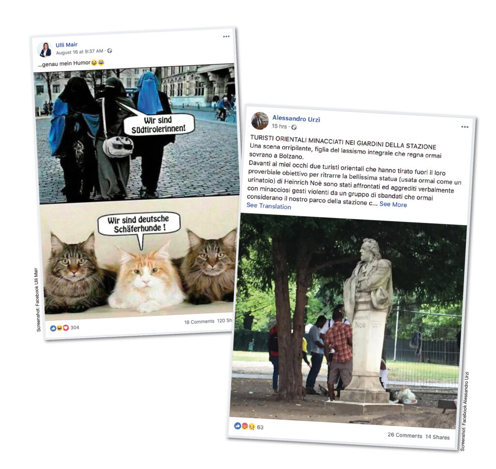 Ulli Mair von den Freiheitlichen und Alessandro Urzi von L‘Alto Adige nel cuore posten auf Facebook auch privat. Auf Wahlkampf verzichten sie dabei nicht – ebenso wenig auf Provokationen. Doch oft sind es genau diese Themen, diese Provokationen, die sich die Leute am meisten behalten, sie liken und teilen.